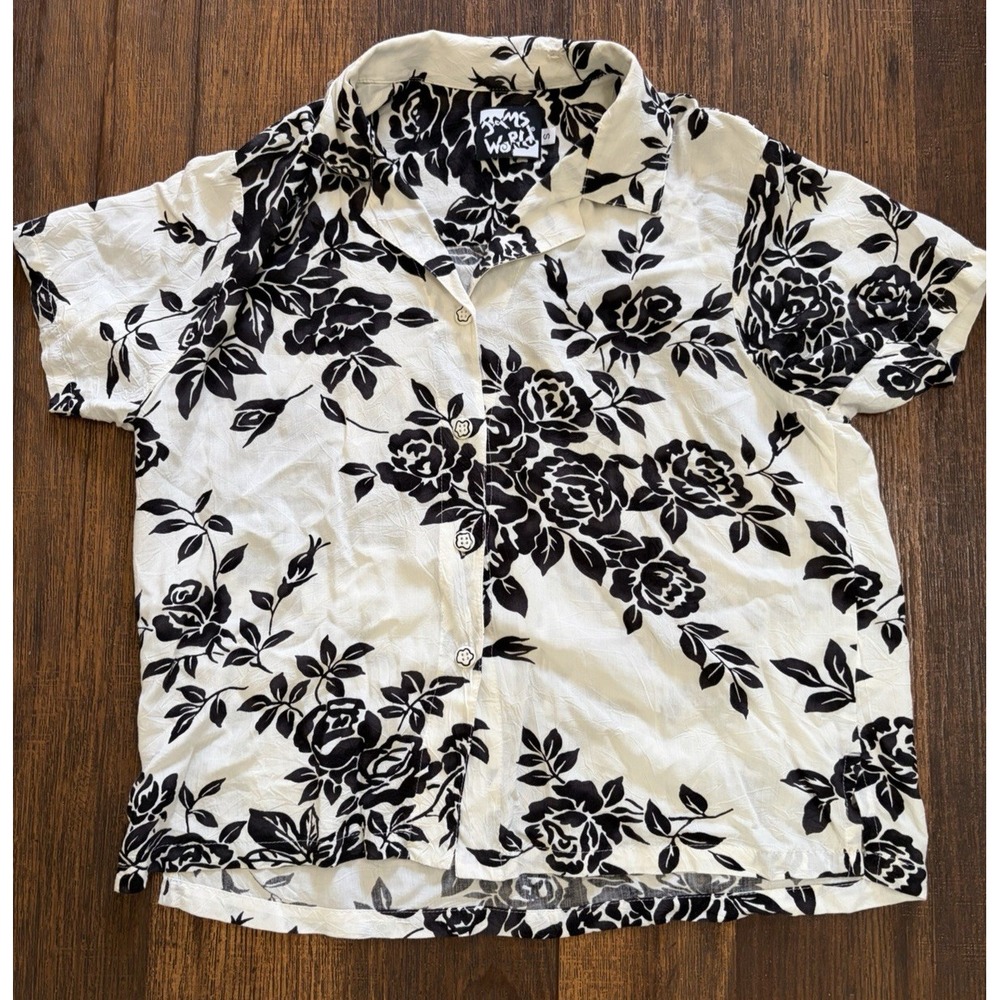 Women's Vintage Jams World Shirt Multicolor Rosette S TIKI Tropical Beach Floral